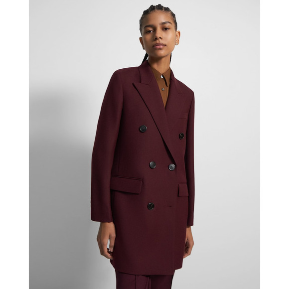 Theory Coat Womens 12 Double Breasted Bonded Wool Luxe Bordeaux Quiet Luxury NWT